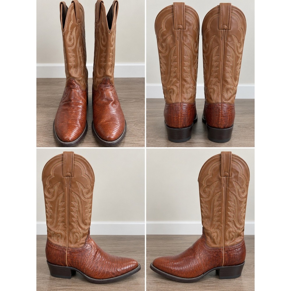 Justin Western Boots Size 9.5D Justin 8303 Brown Teju Lizard Cowboy